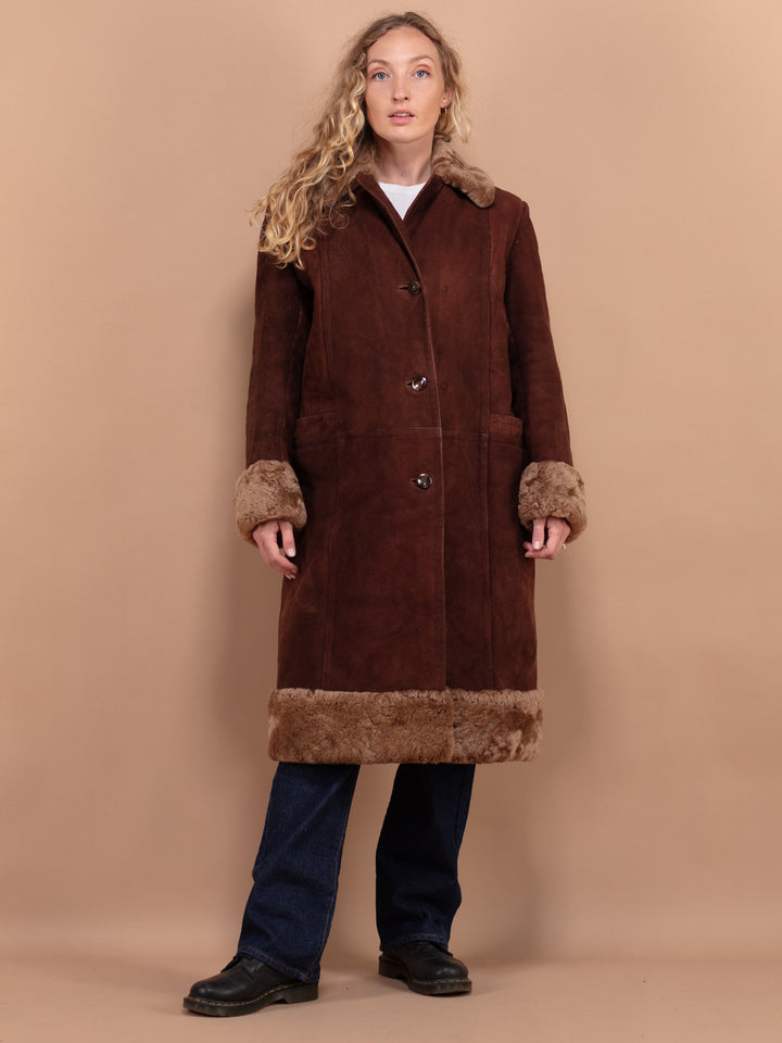Vintage 70's Women Sheepskin Long Coat in Brown - NorthernGrip
