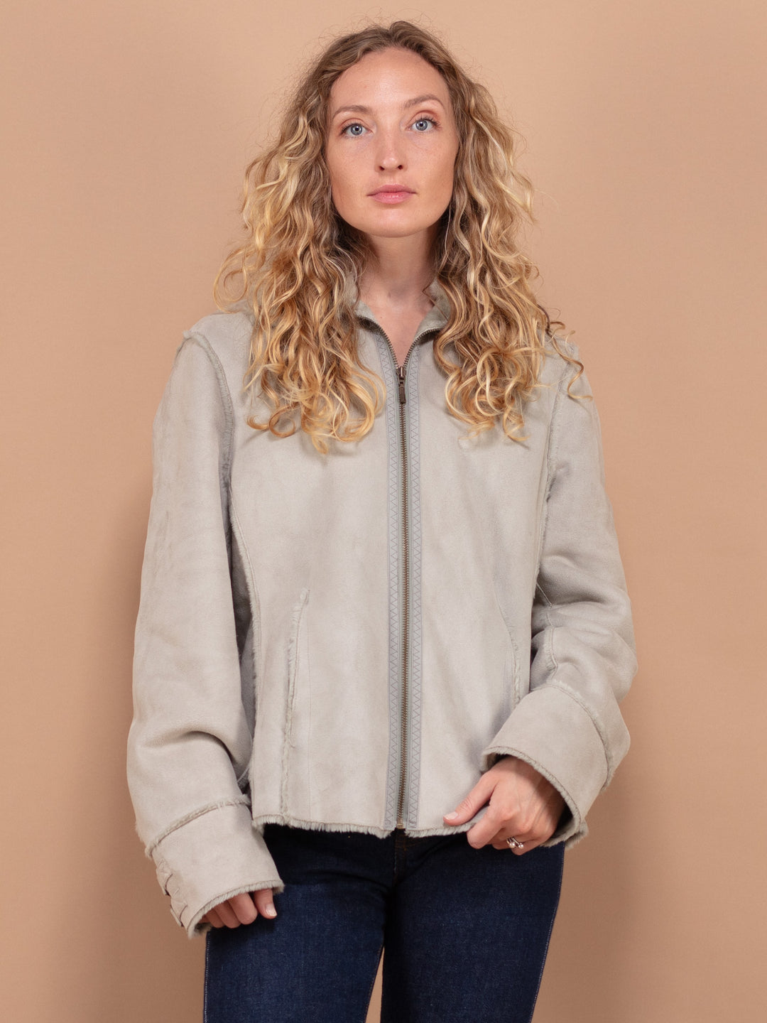 Vintage 90's Faux Fur Lined Jacket in Grey - NorthernGrip