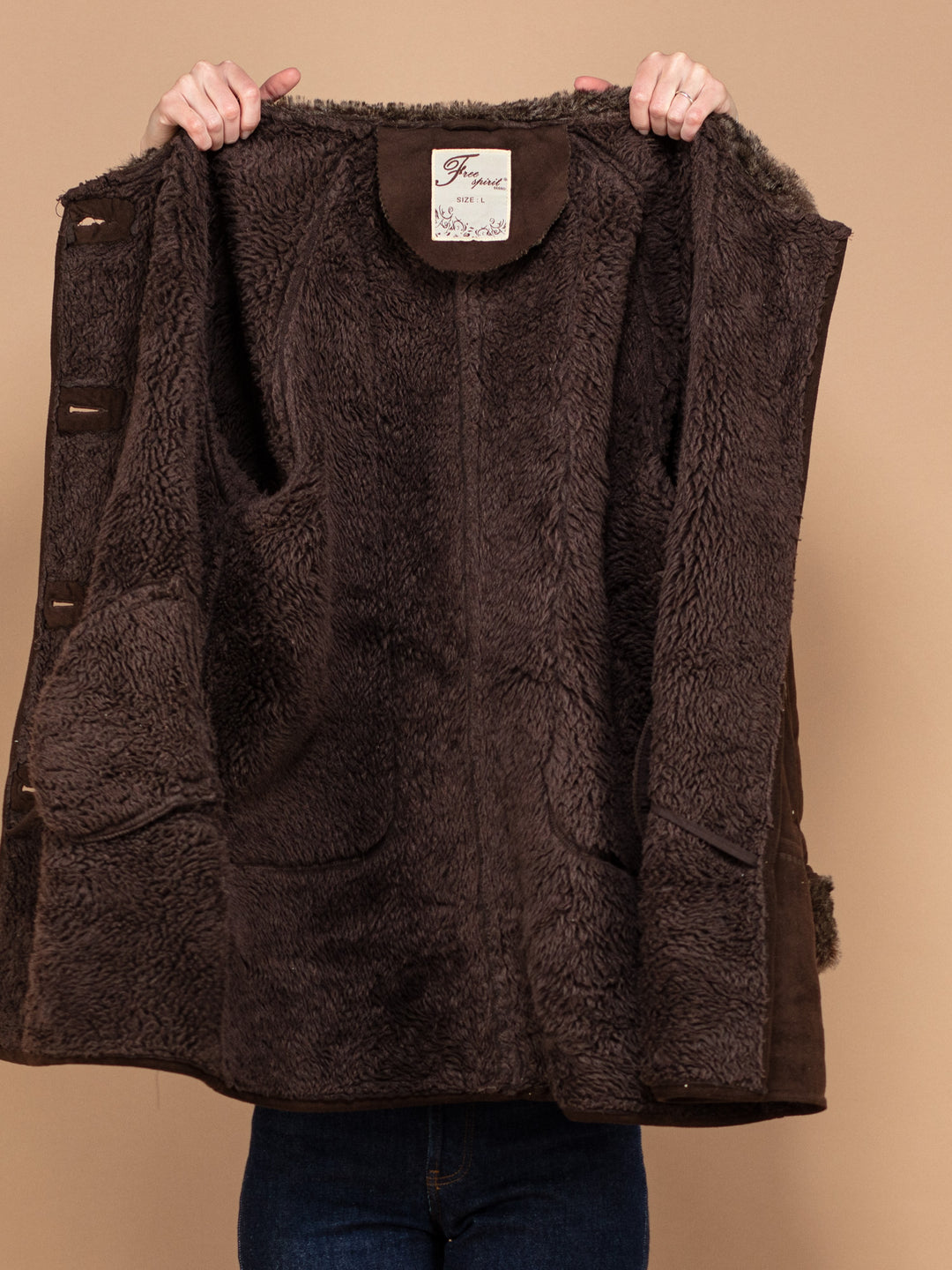 Vintage 90's Faux Sheepskin Coat in Brown - NorthernGrip