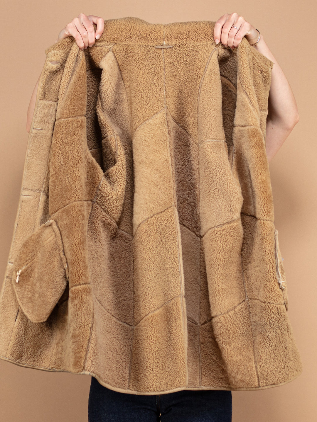 Vintage 80's Women Sheepskin Leather Coat in Beige - NorthernGrip
