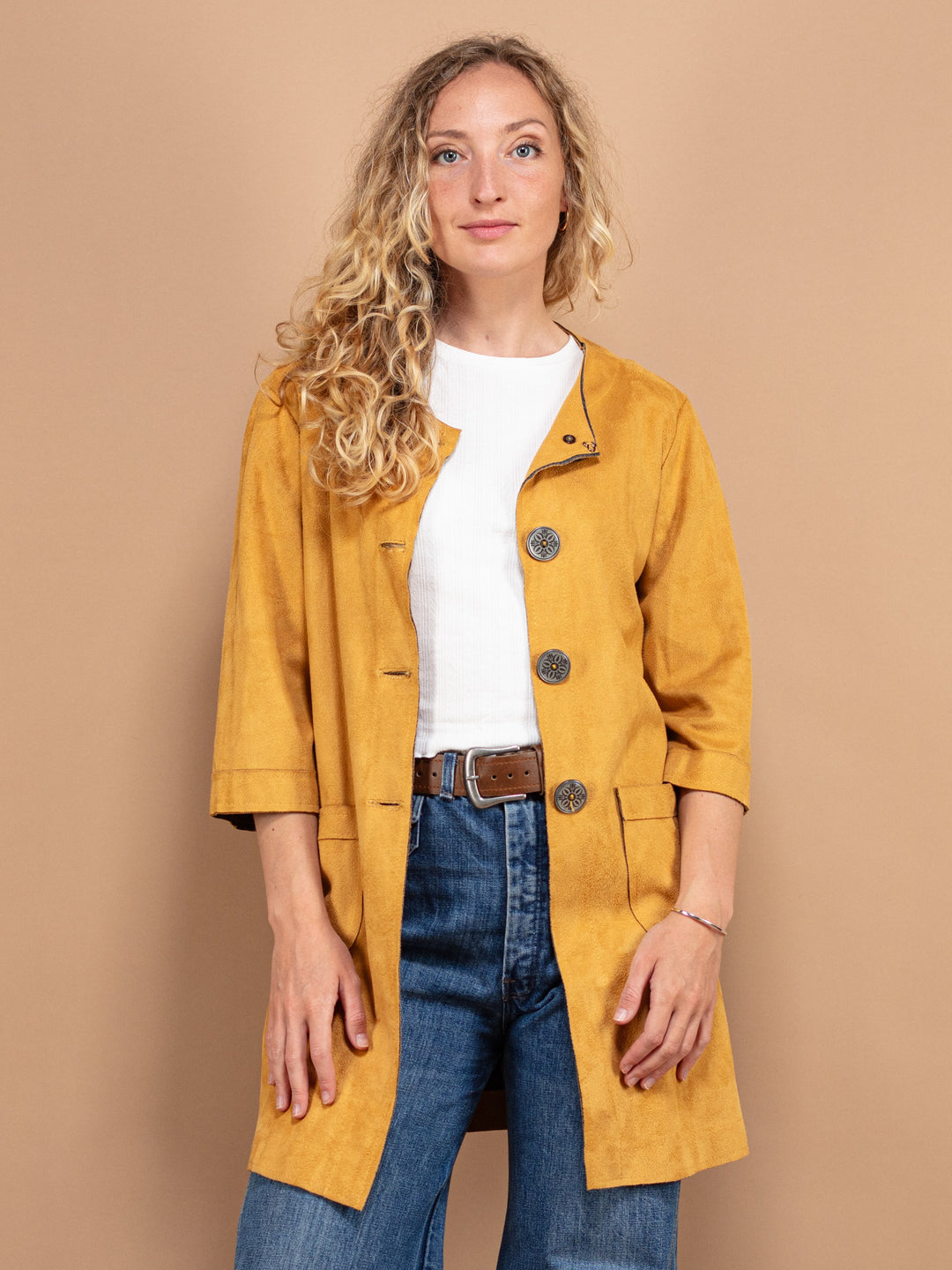 Vintage 90's Women Short Sleeve Suede Jacket in Brown - NorthernGrip