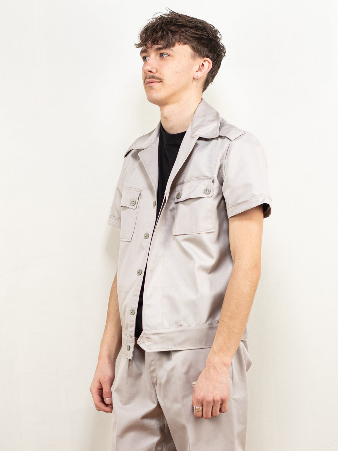Vintage 80's Men Navy Fleet Workers Shirt in Grey - NorthernGrip