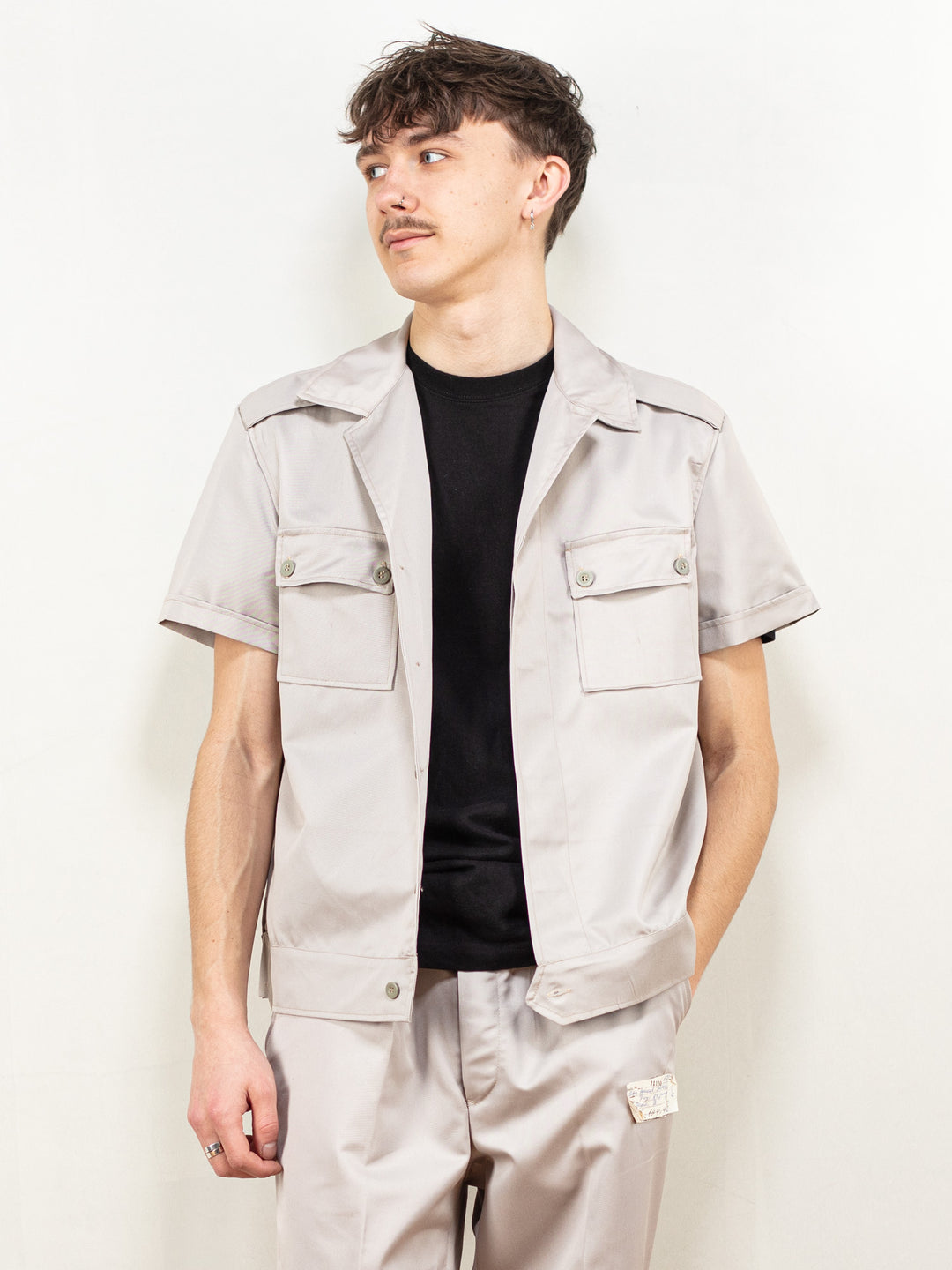 Vintage 80's Men Navy Fleet Workers Shirt in Grey - NorthernGrip