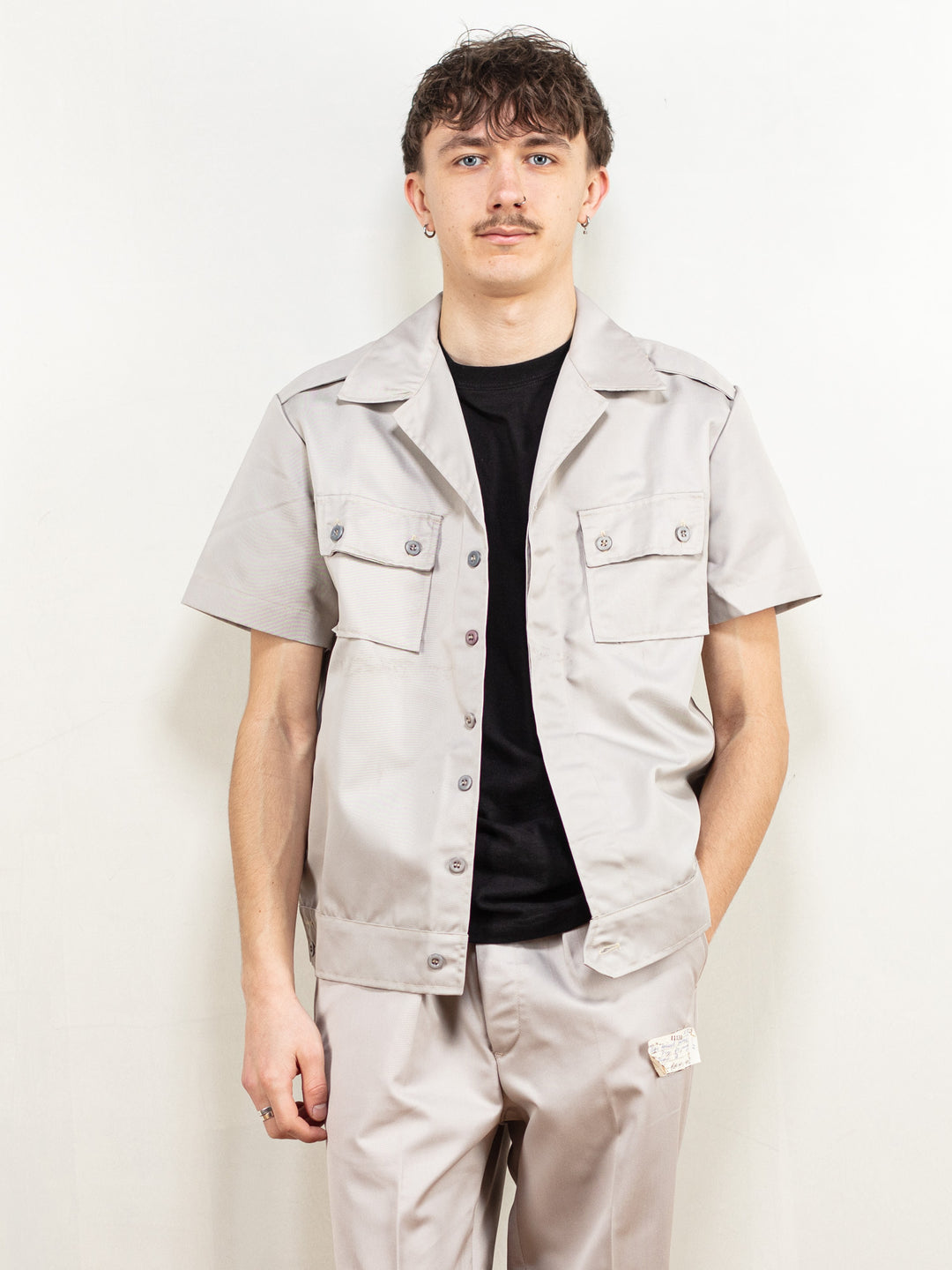 Vintage 80's Men Navy Fleet Workers Shirt in Grey - NorthernGrip