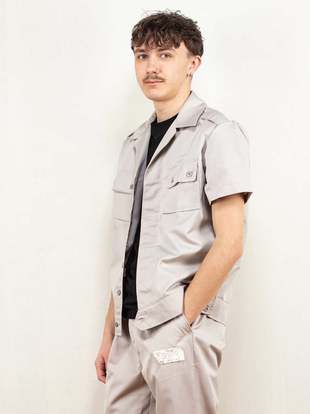 Vintage 80's Men Navy Fleet Workers Shirt in Grey - NorthernGrip