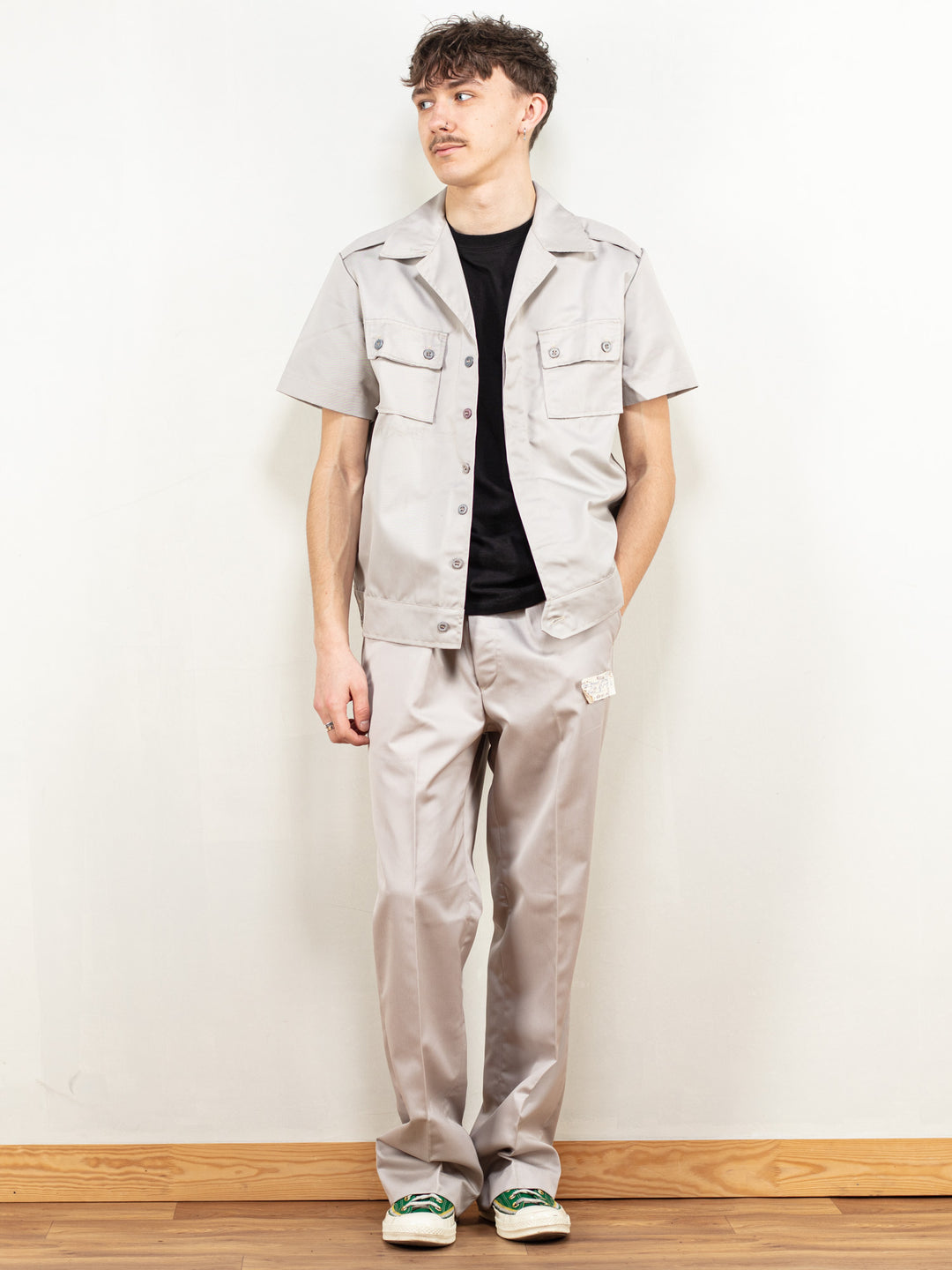 Vintage 80's Men Navy Fleet Workers Shirt in Grey - NorthernGrip