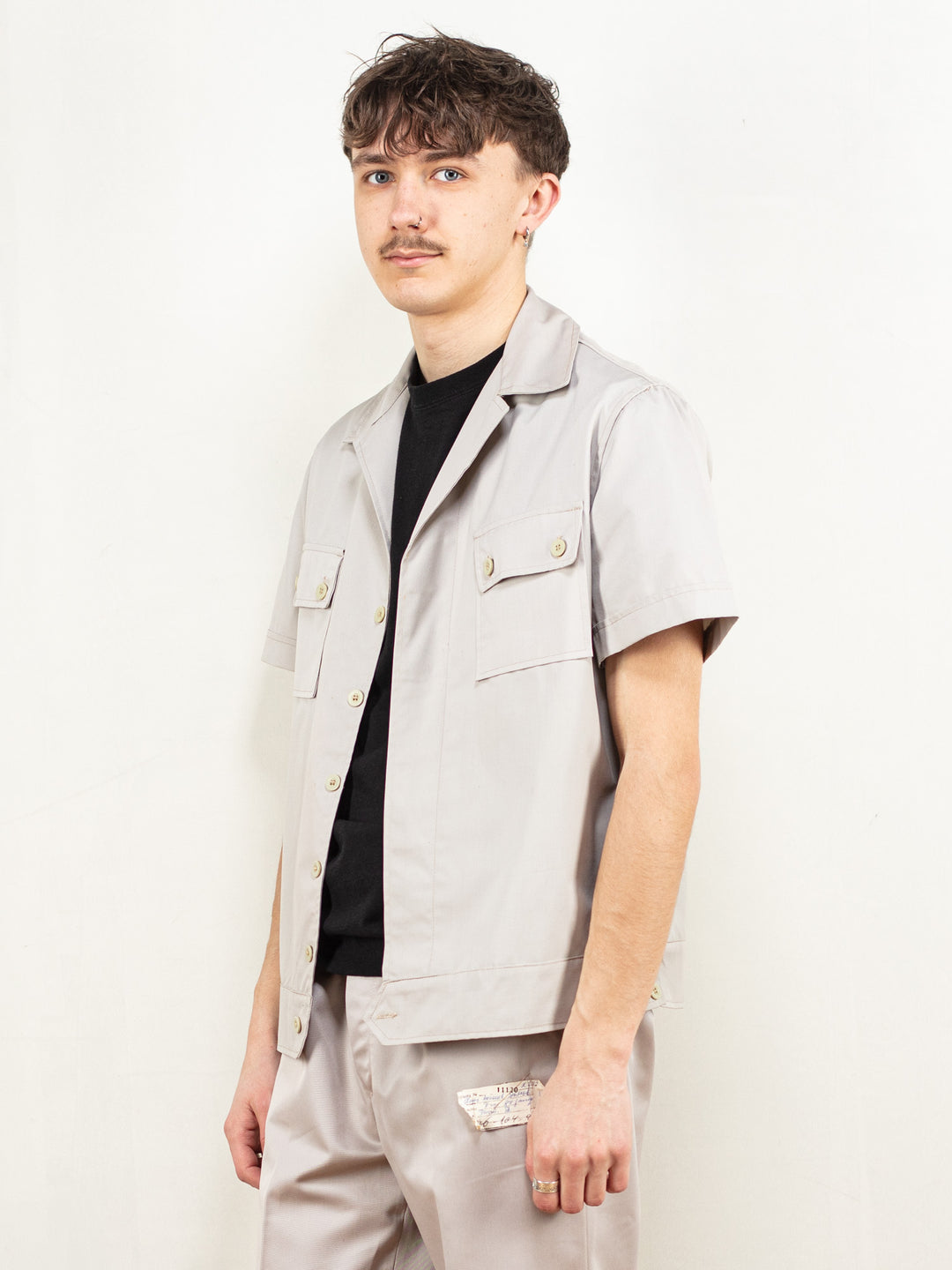 Vintage 80's Men Navy Fleet Workers Shirt in Grey - NorthernGrip