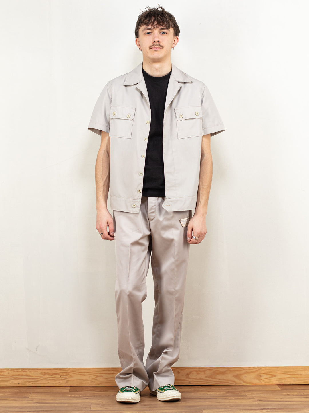 Vintage 80's Men Navy Fleet Workers Shirt in Grey - NorthernGrip