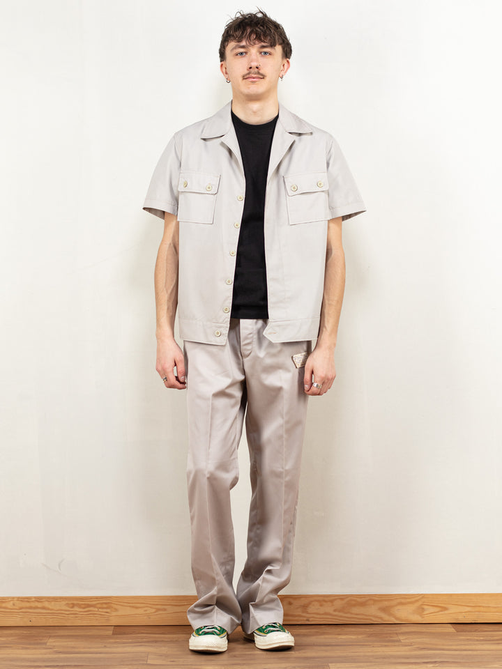 Vintage 80's Men Navy Fleet Workers Shirt in Grey - NorthernGrip