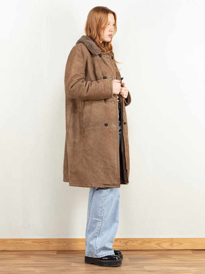 Vintage 80's Women Sheepskin Coat in Brown - NorthernGrip