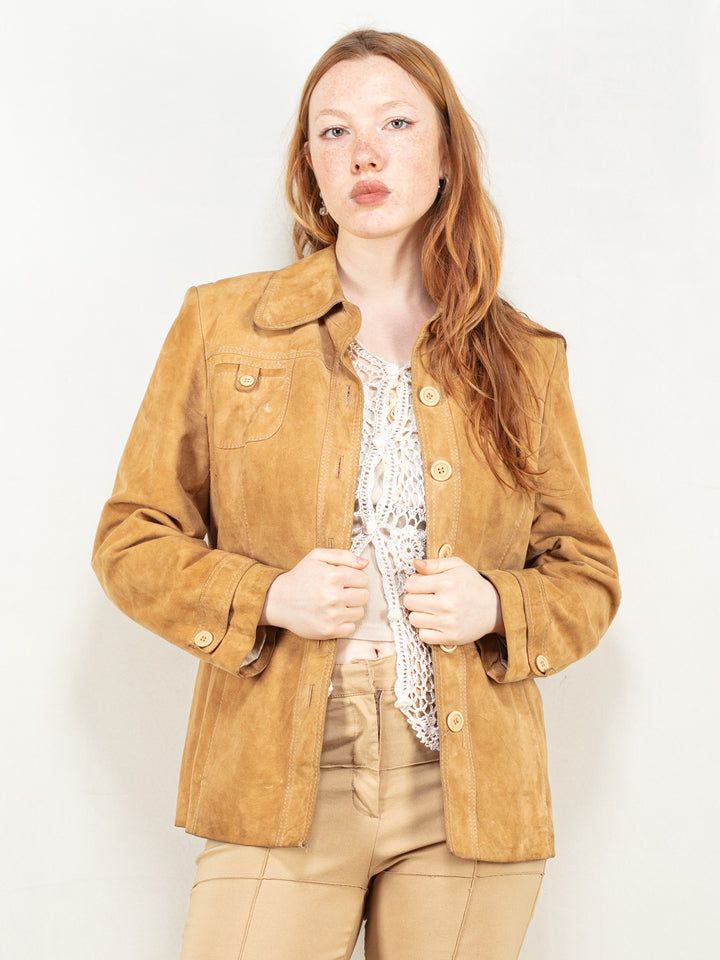 Vintage 80's Women Suede Blazer Jacket in Brown - NorthernGrip