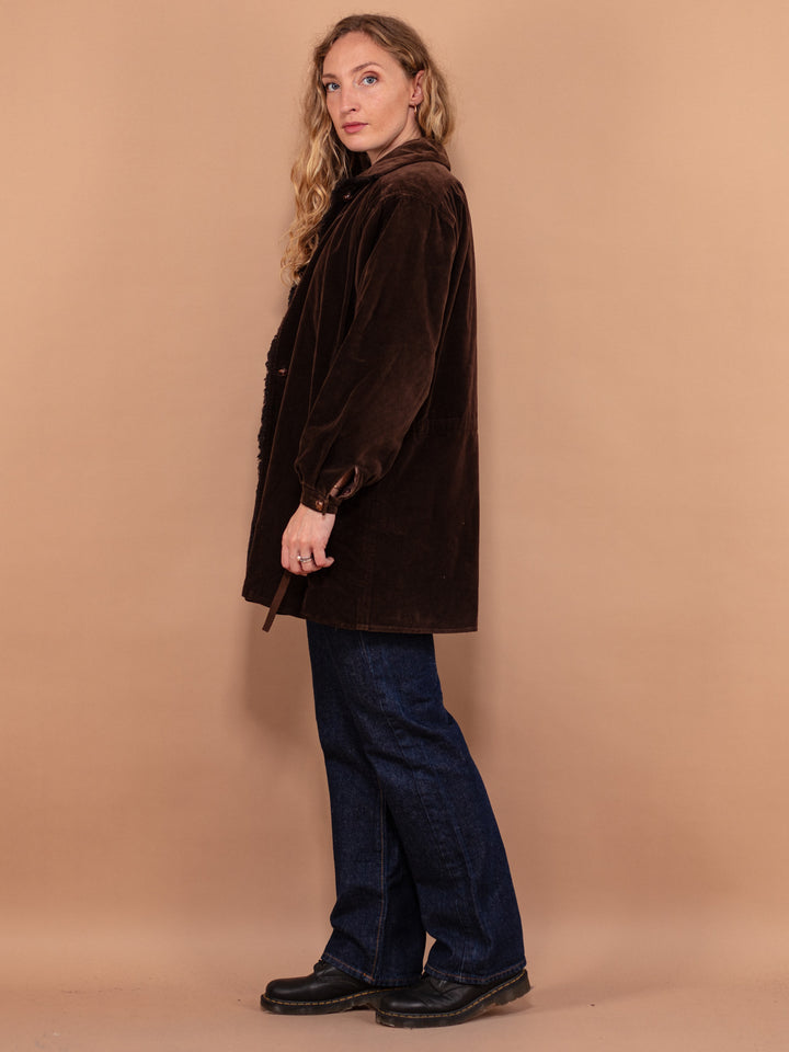 Vintage 90's Faux Sheepskin Coat in Brown - NorthernGrip