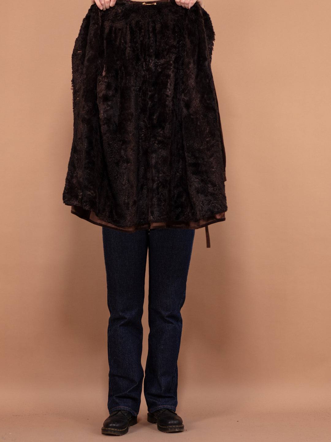 Vintage 90's Faux Sheepskin Coat in Brown - NorthernGrip