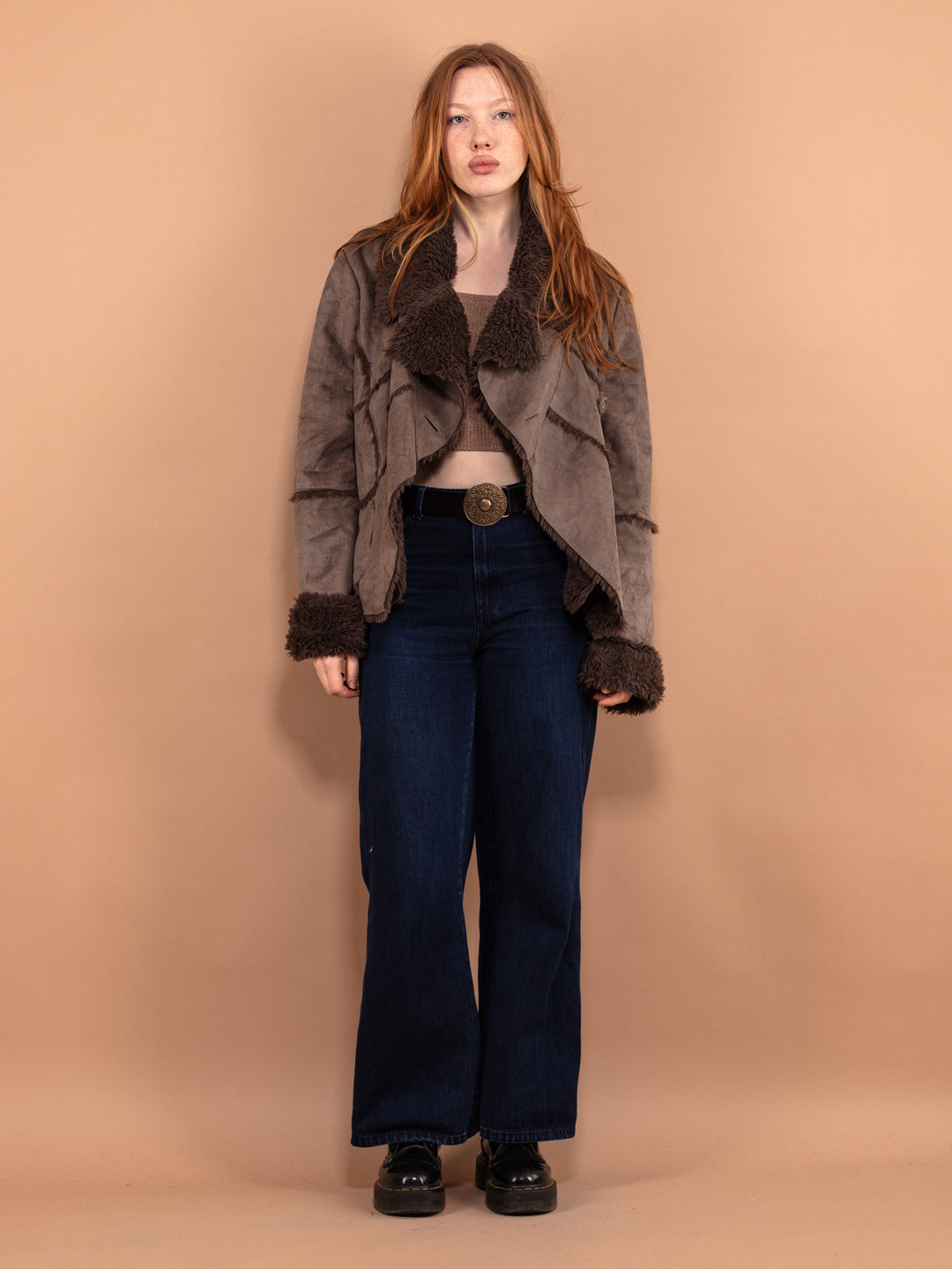 Vintage 00's Women Faux Shearling Fur Jacket in Grey - NorthernGrip