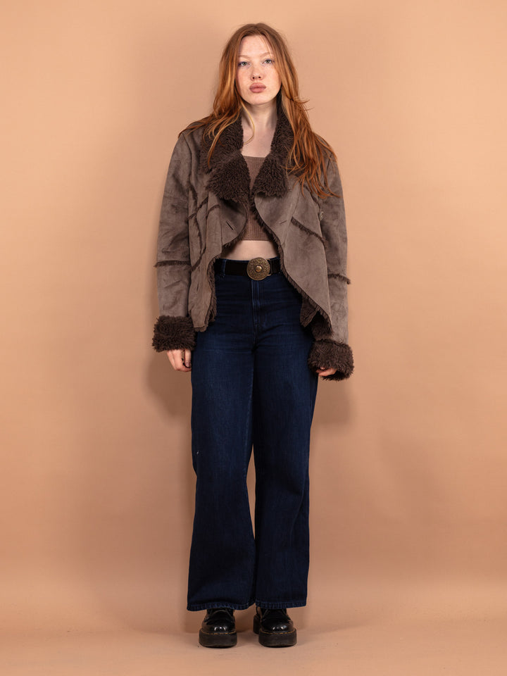 Vintage 00's Women Faux Shearling Fur Jacket in Grey - NorthernGrip