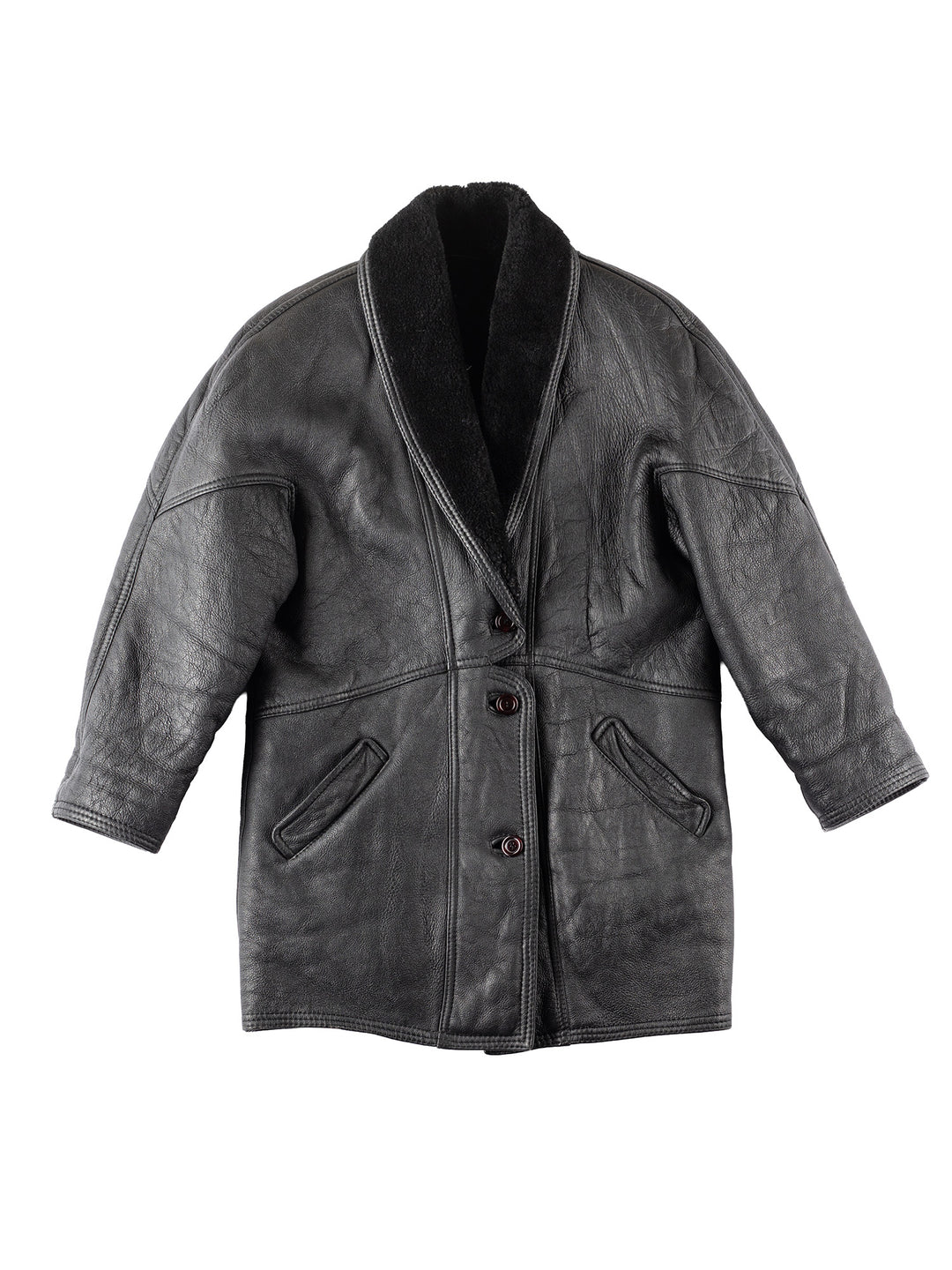 Vintage 80's Women Sheepskin Coat in Black
