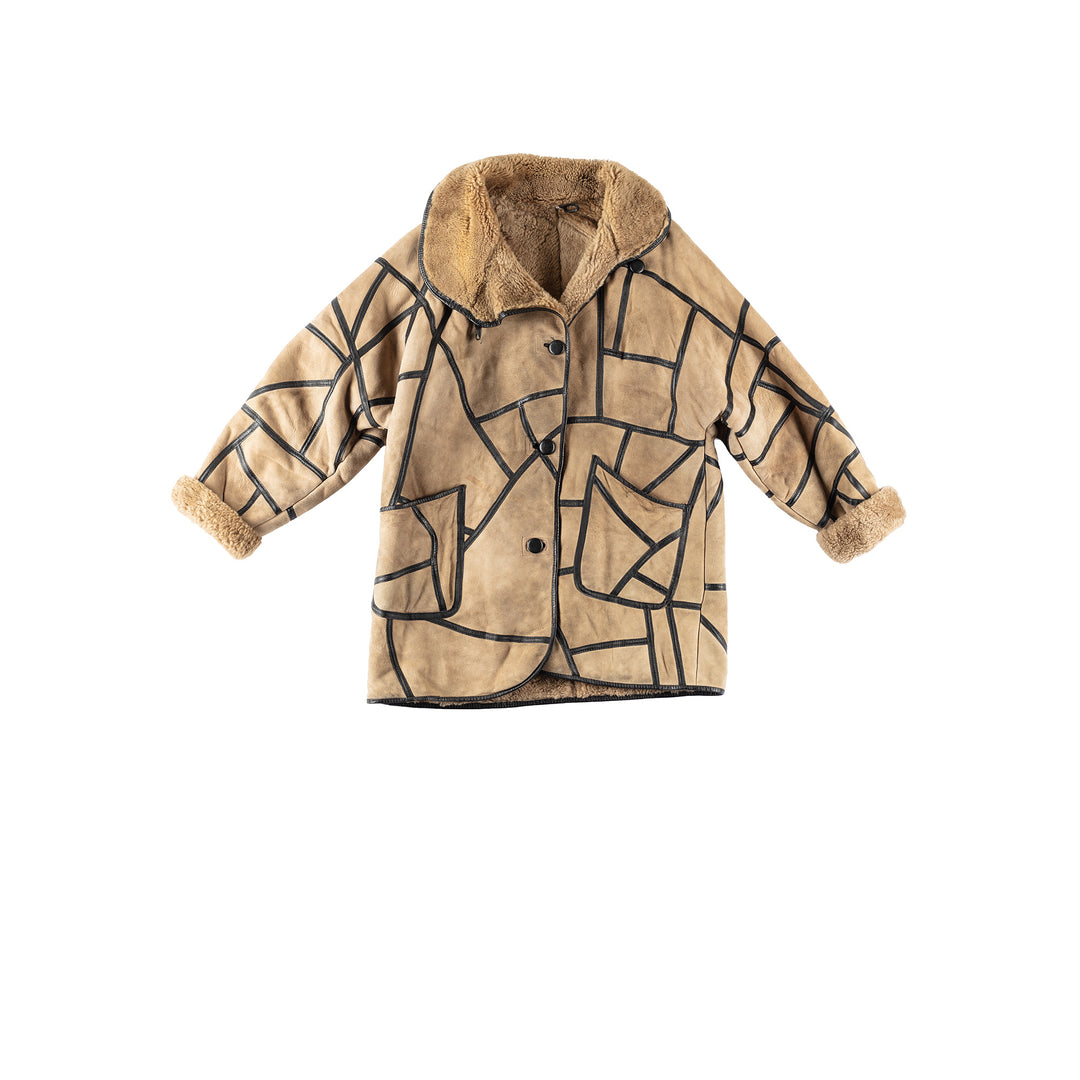 Vintage 80's Men Sheepskin Coat in BeigeMN197
