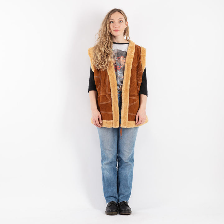 Vintage 90's Women Sheepskin Vest in Brown