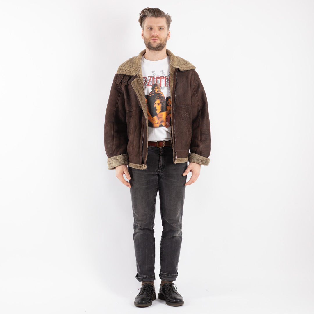 Vintage 90's Men Sheepskin Jacket in BrownZ309
