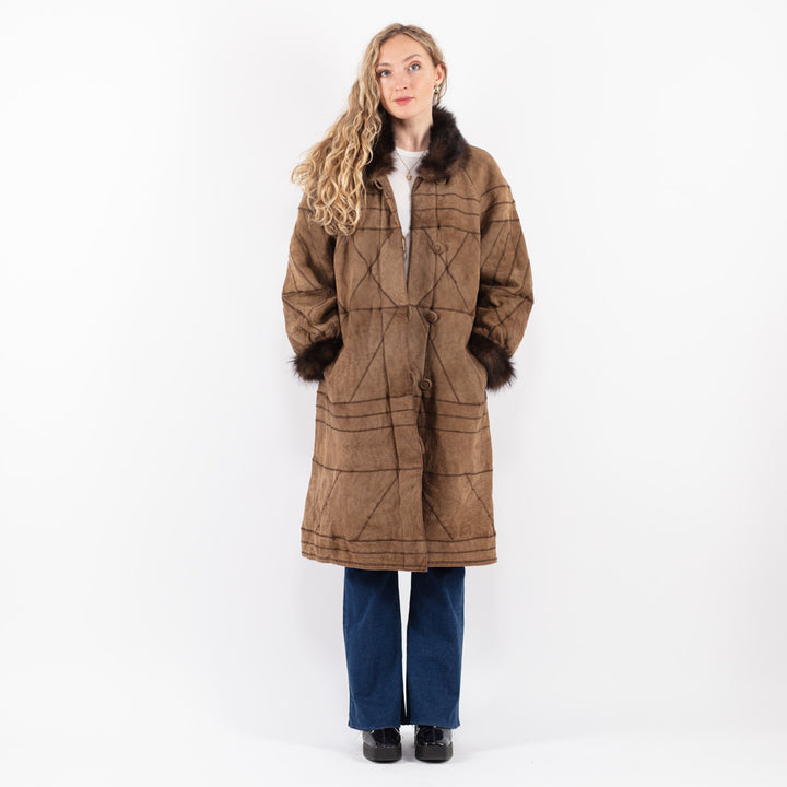 Vintage 80's Women Sheepskin Coat in Brown