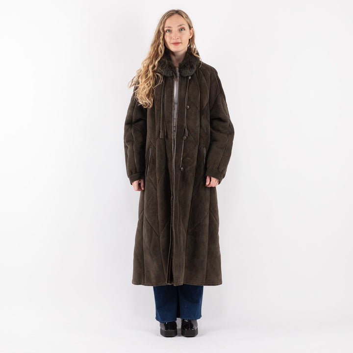 Vintage 80's Women Sheepskin Coat in GreenV8575