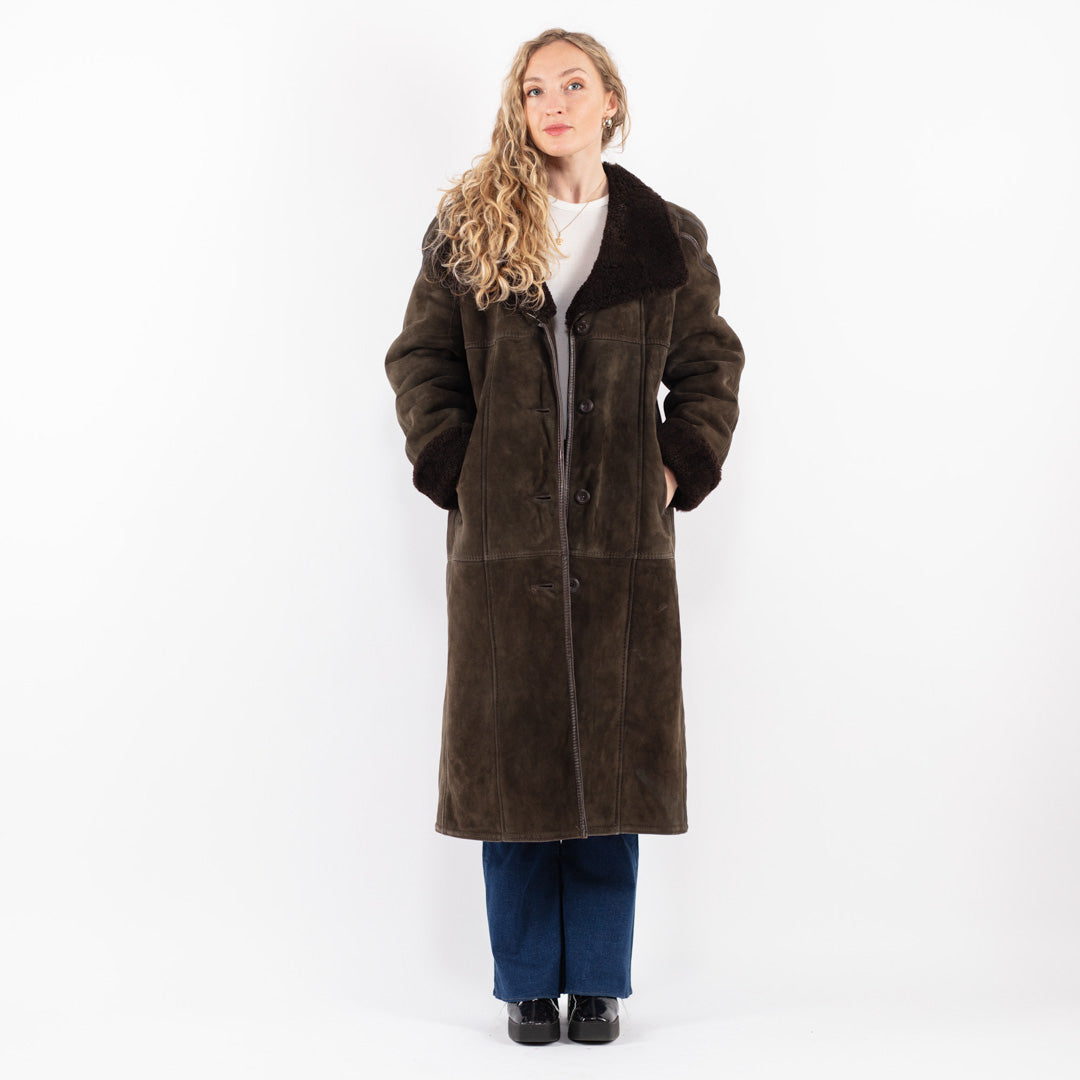 Vintage 70's Women Sheepskin Coat in Green
