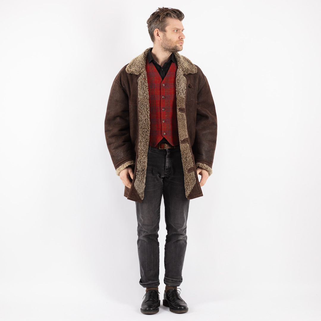 Vintage 80's Men Sheepskin Coat in BrownZ186