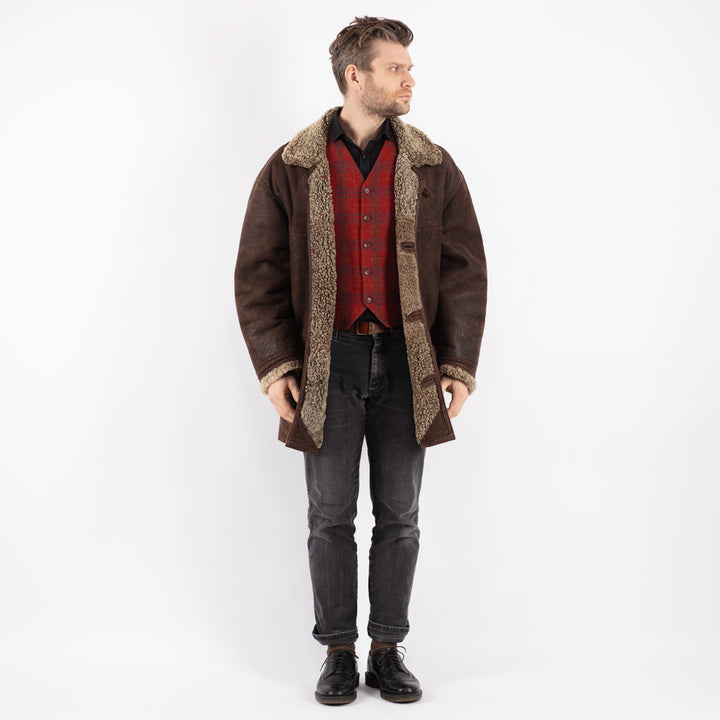 Vintage 80's Men Sheepskin Coat in BrownZ186