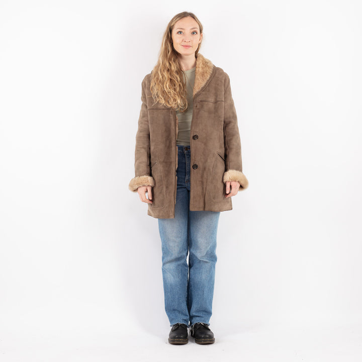 Vintage 70's Women Sheepskin Coat in Beige