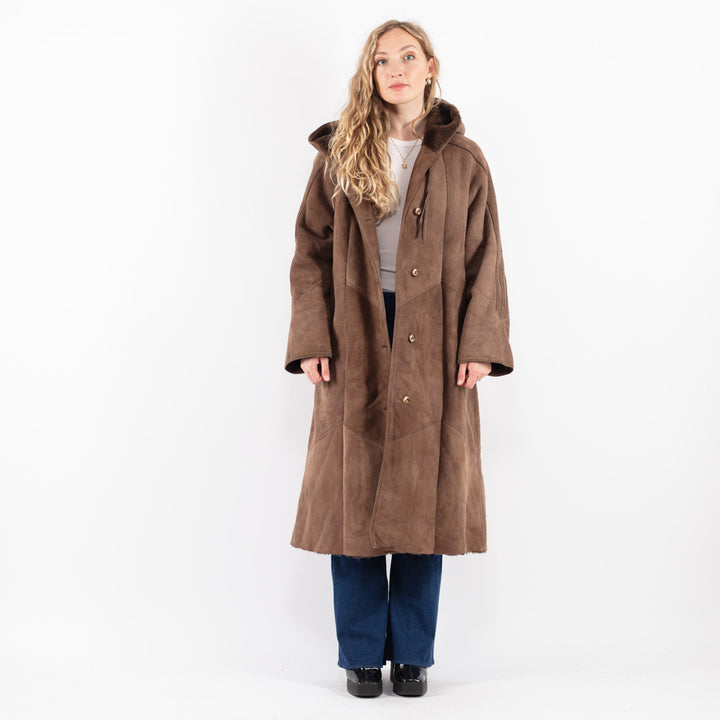 Vintage 80's Women Sheepskin Coat in Brown