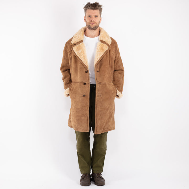 Vintage 70's Men Sheepskin Coat in Beige