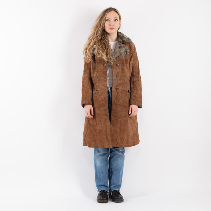 Vintage 70's Women Suede Sherpa Coat in Brown
