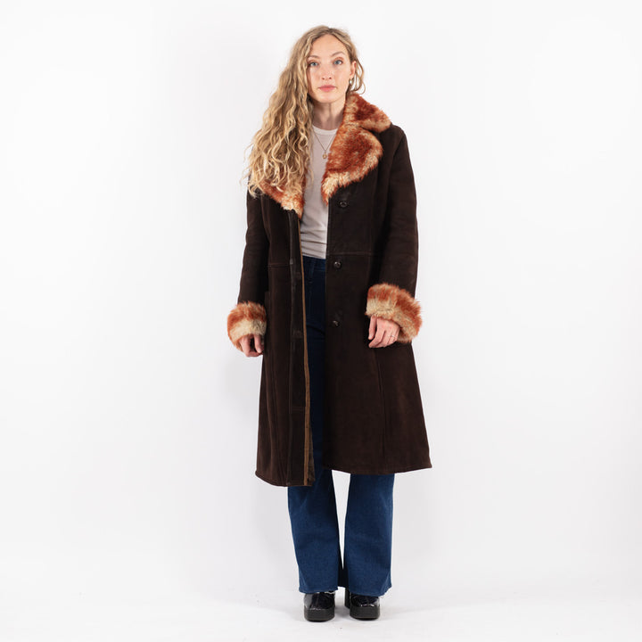 Vintage 70's Women Sheepskin Coat in Brown
