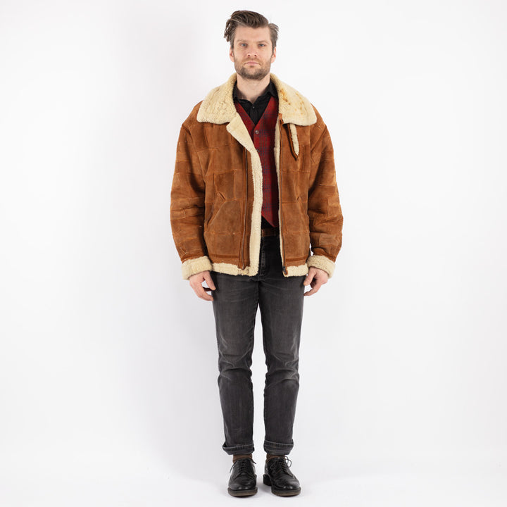Vintage 90's Men Sheepskin Jacket in BrownZ190