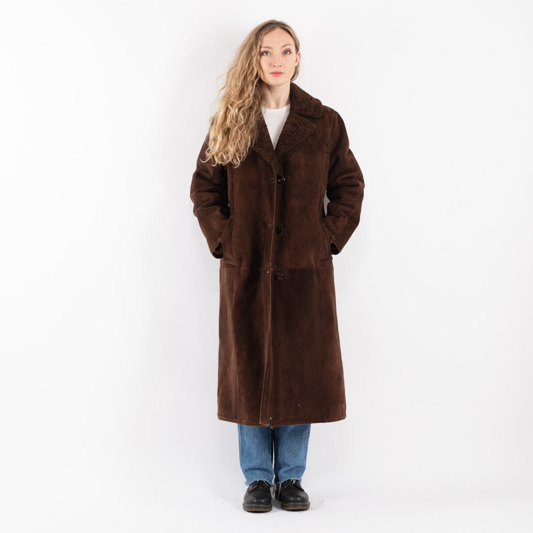 Vintage 70's Women Sheepskin Coat in Brown