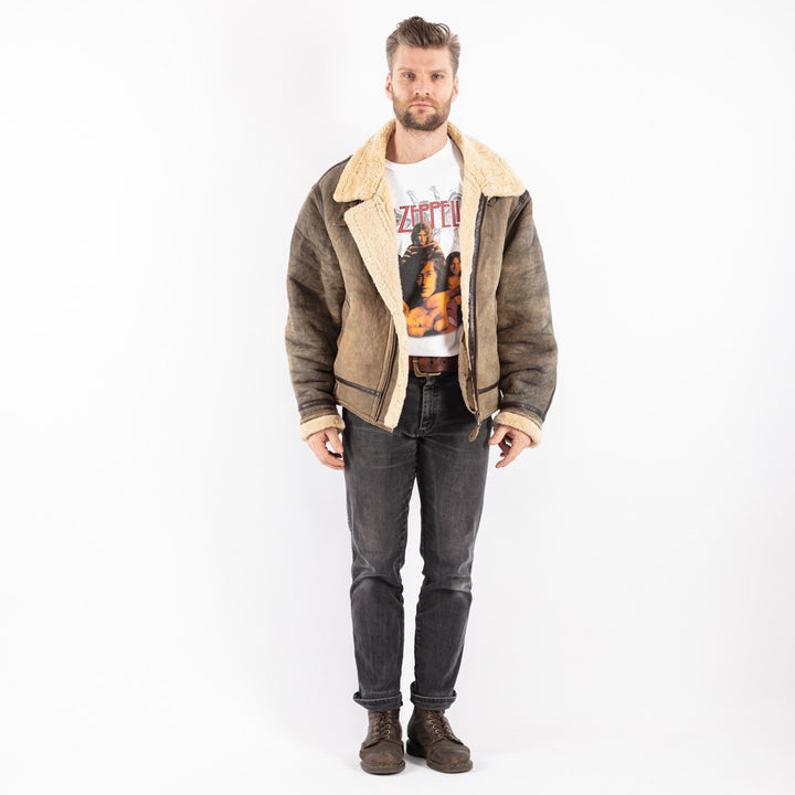 Vintage 90's Men Sheepskin Jacket in Beige