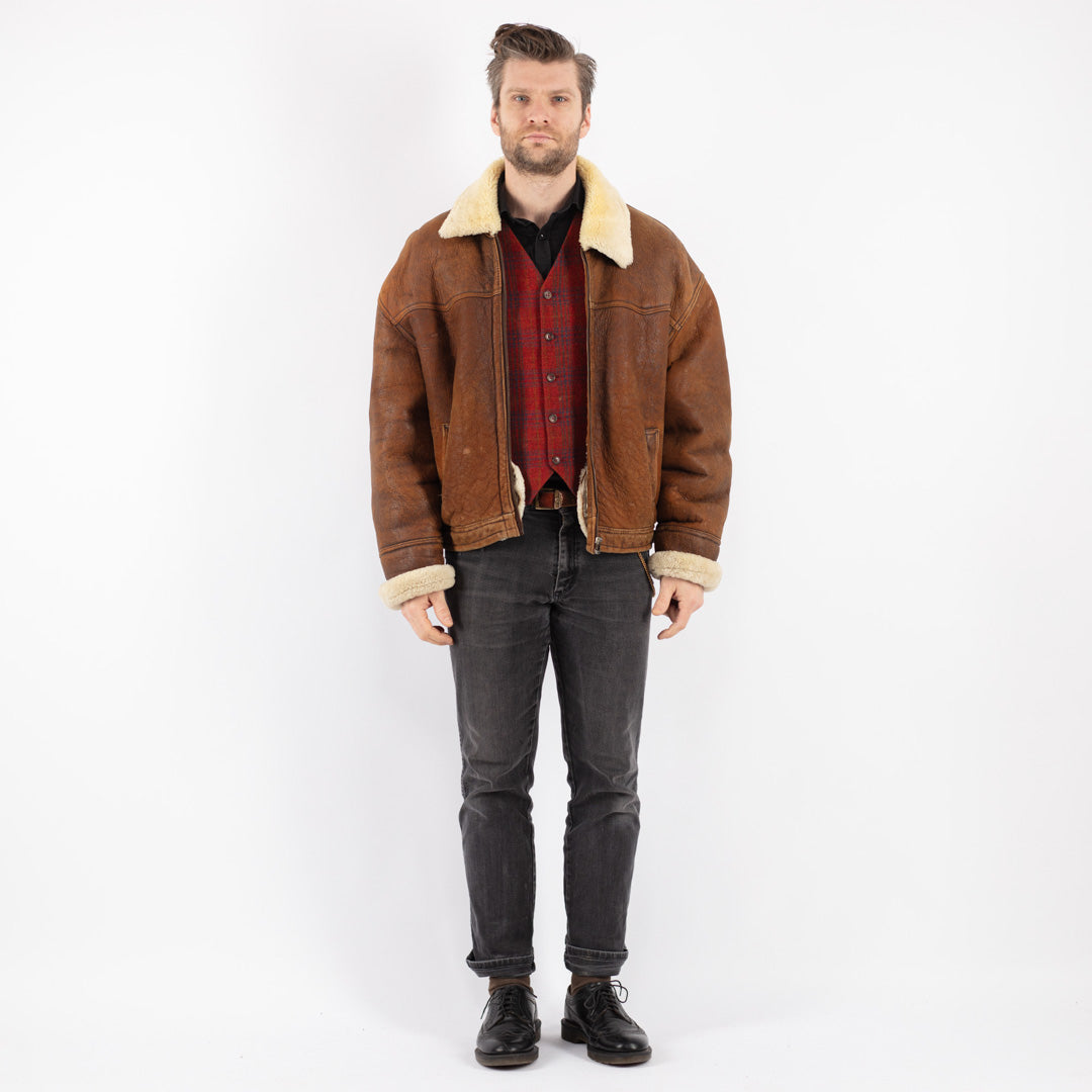 Vintage 80's Men Sheepskin Jacket in BrownZ191