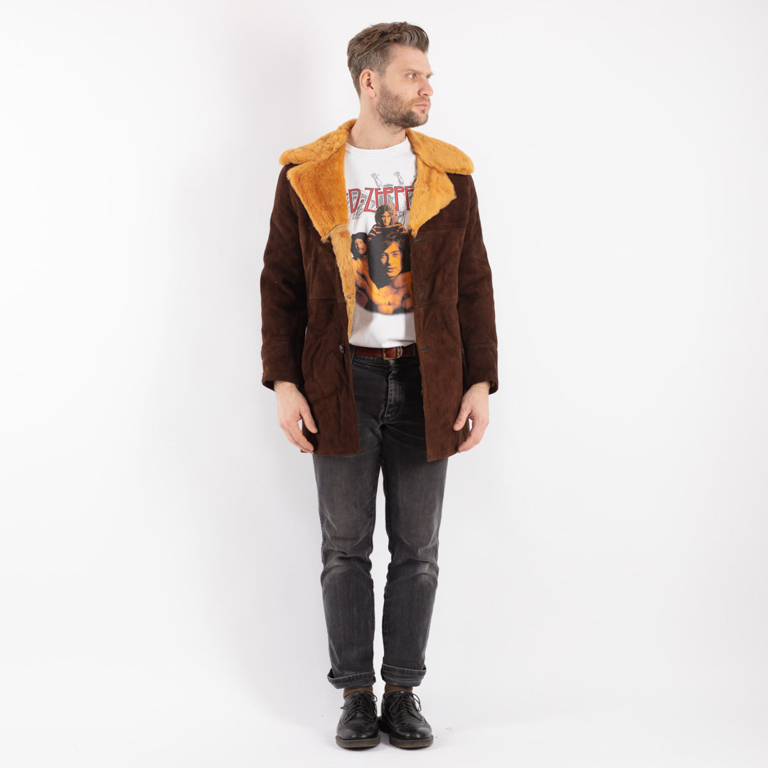 Vintage 70's Men Sheepskin Coat in Brown - NorthernGrip