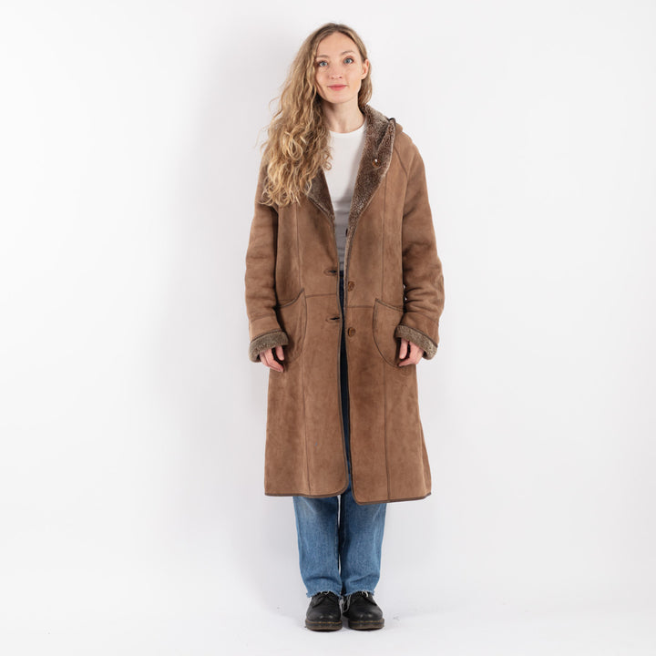 Vintage 90's Women Sheepskin Coat in Beige