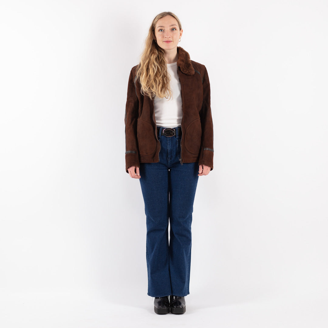 Vintage 90's Women Sheepskin Jacket in Brown