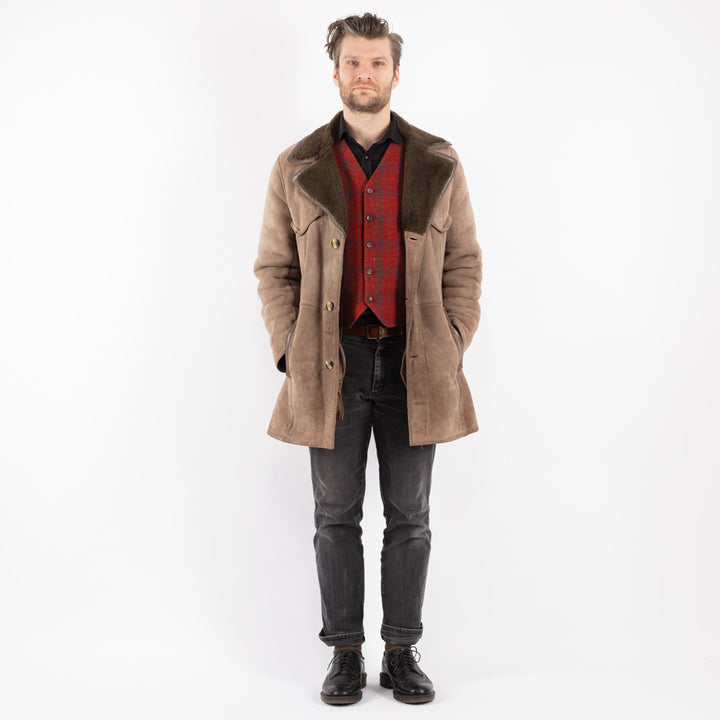 Vintage 70's Men Sheepskin Coat in BeigeZ196