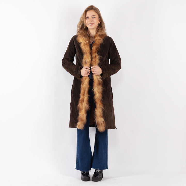 Vintage 90's Women Suede Coat in Brown