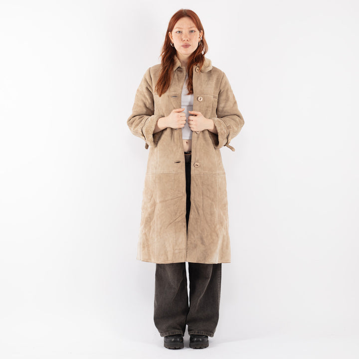 Vintage 70's Women Sheepskin Coat in Beige