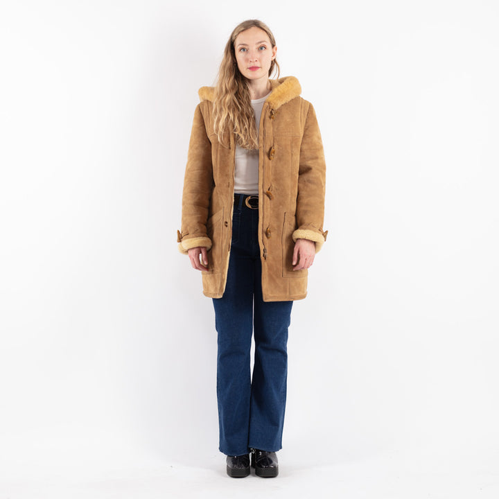 Vintage 80's Women Sheepskin Coat in Beige