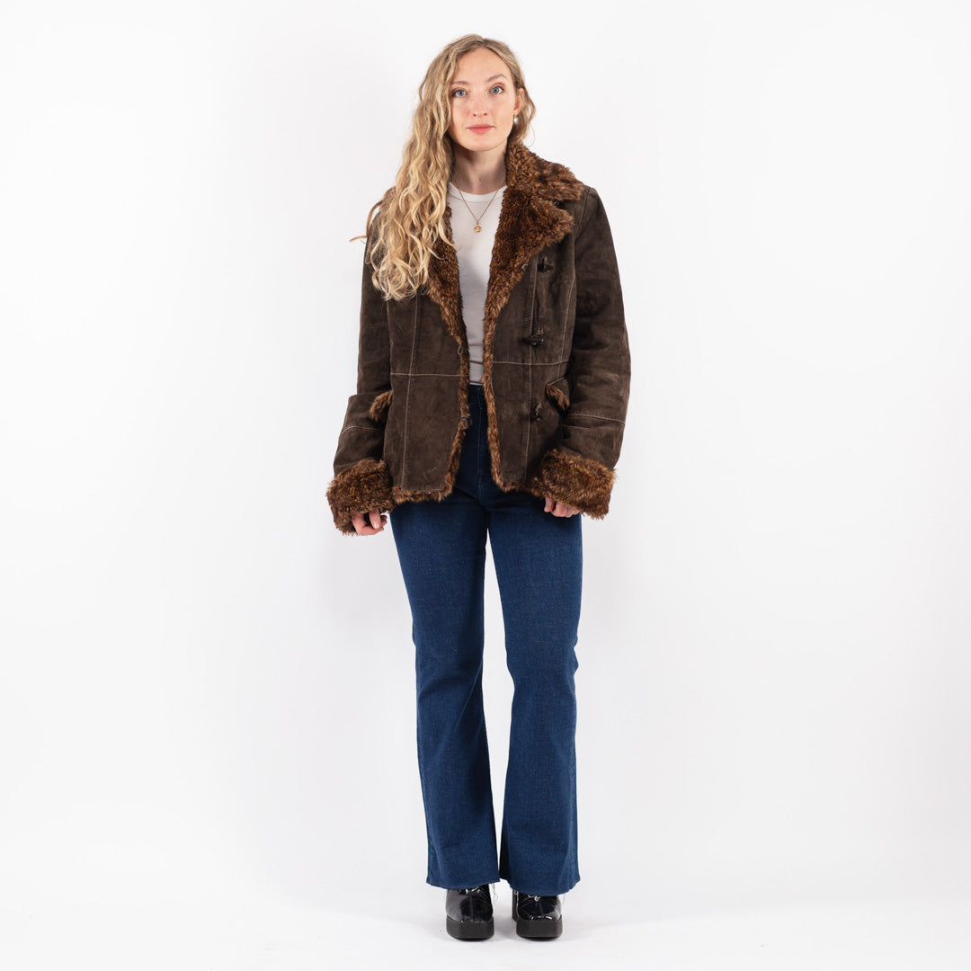 Vintage 90's Women Suede Sherpa Jacket in Brown