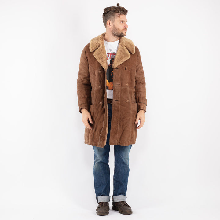 Vintage 70's Men Sheepskin Coat in Brown