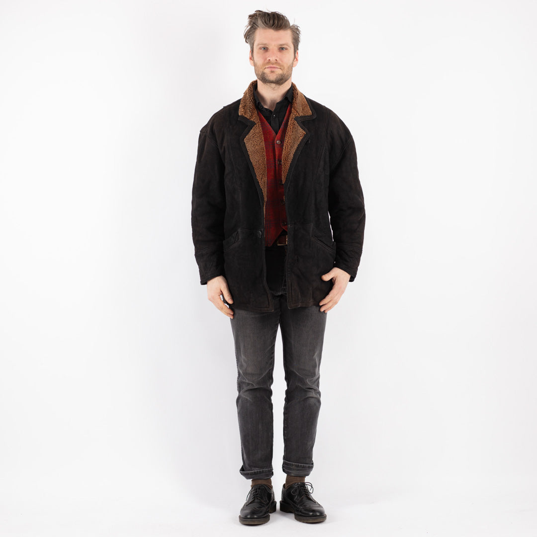 Vintage 90's Men Sheepskin Coat in BlackZ252