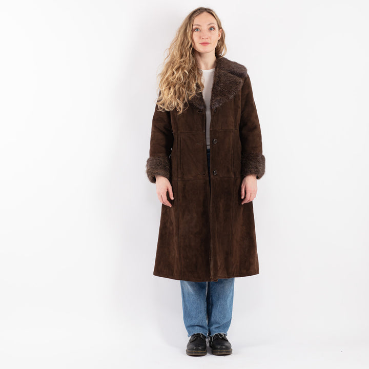 Vintage 70's Women Sheepskin Coat in Brown