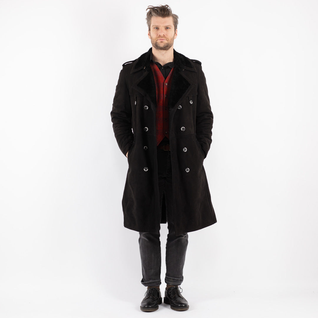 Vintage 90's Men Sheepskin Coat in BlackZ204