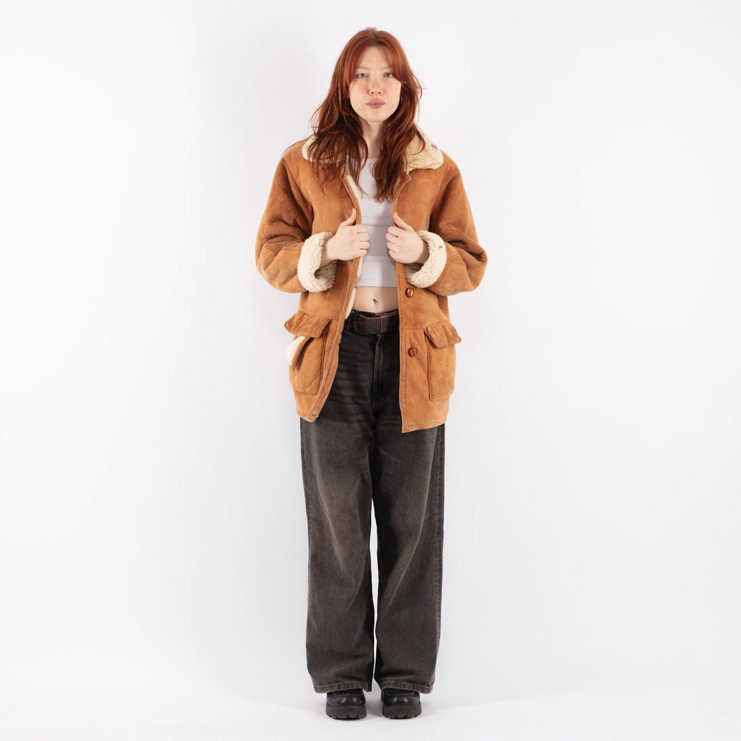 Vintage 80's Women Sheepskin Coat in Brown